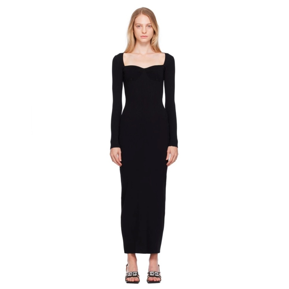 Staud black‎ silhouette long sleeve maxi dress